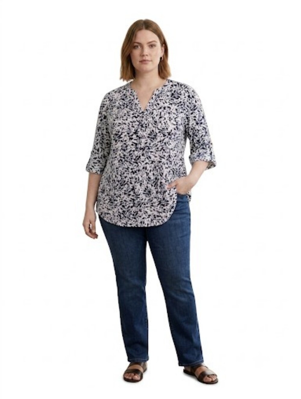 Cocomo Abstract Print Button Front Blue White Blouse Sz 2X